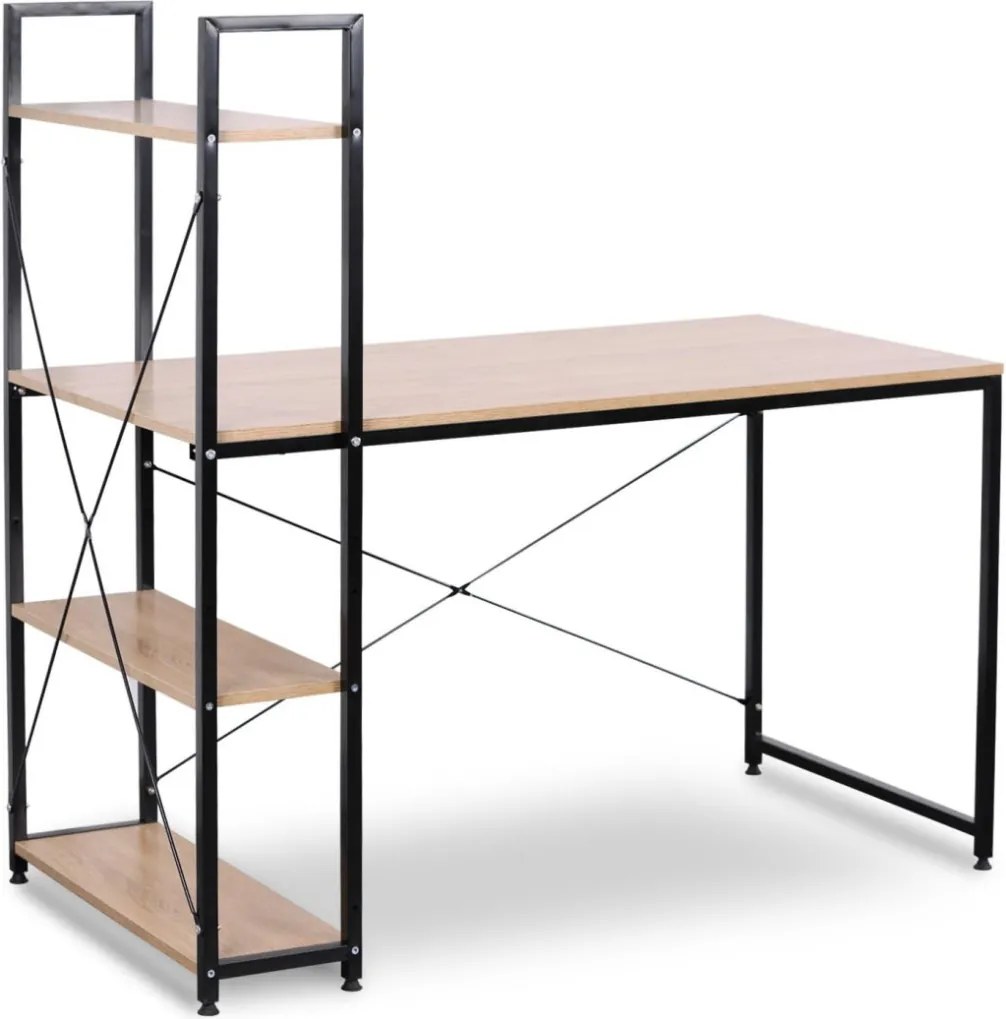 Polcos íróasztal / számítógépasztal 100×52 cm, masszív fém vázzal, fekete–sonoma tölgy – Intenso Home