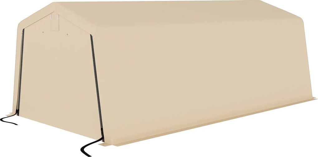 Outsunny Autóbeálló Sátor 6,2 x 3,3 x 2,4 m Erős Galvanizált Acél Magas Sűrűségű 150 g/m² PE Vízálló Anti-UV, 1 Khaki Ajtó és 2 Szellőző | Aosom