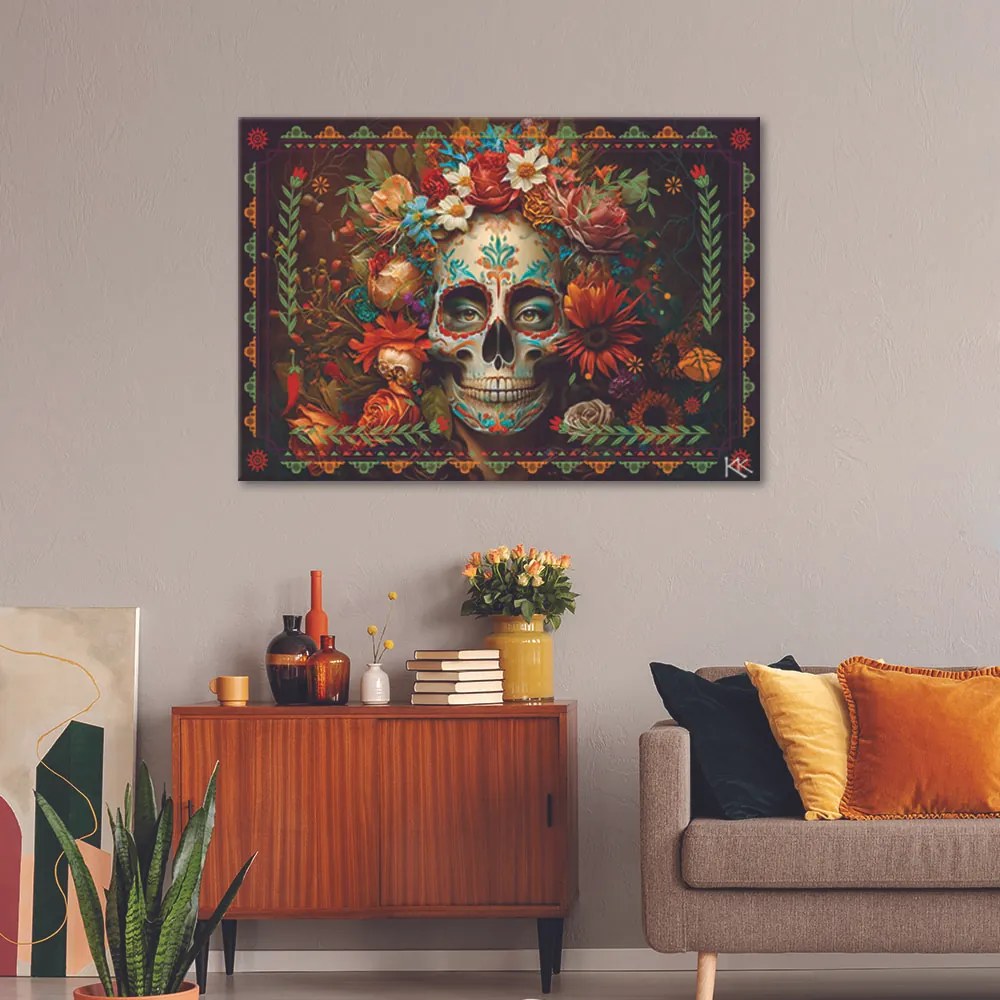 Gario Vászonkép Színes koponya virágokkal Méret: 90 x 60 cm