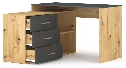 Íróasztal fiókokkal és univerzális jobb/bal sarokmegoldással JULES, artisan tölgy/antracit