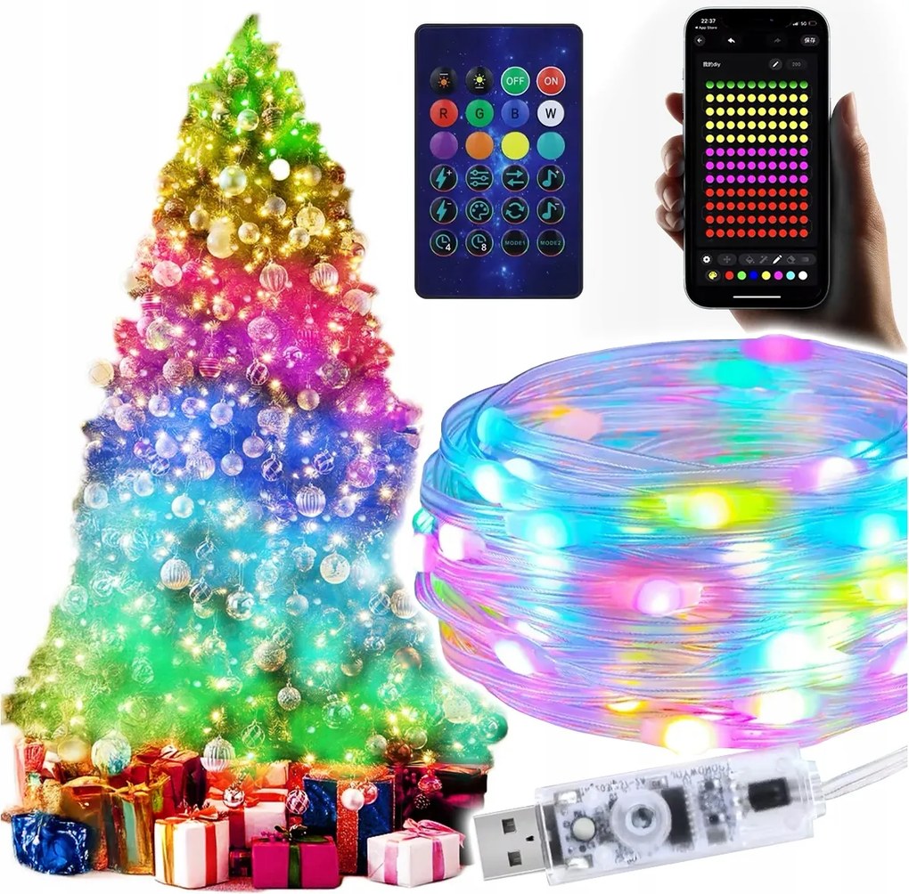 Karácsonyfa Fényfüzér Led Smart 15M Applikációval Vezérelhető 150 Bluetooth Usb Dióda