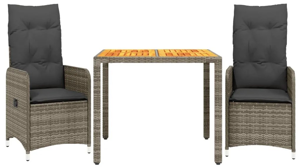3 részes szürke polyrattan kerti bisztrógarnitúra párnákkal
