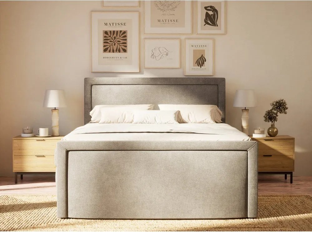 Szürke ágyneműtartós boxspring ágy 160x200 cm Fresco – Maison de Rêve
