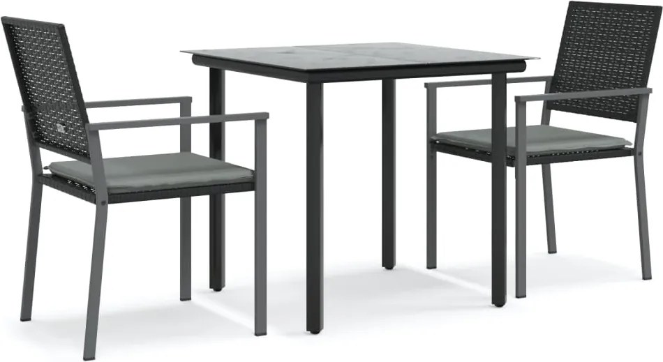 vidaXL 3 részes polyrattan és acél kerti étkezőgarnitúra párnával