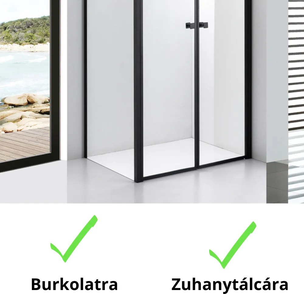 Stuxi Roma Black 70x100 aszimmetrikus kétszárnyú nyílóajtós zuhanykabin 6 mm vízlepergető biztonsági üveggel, matt fekete
