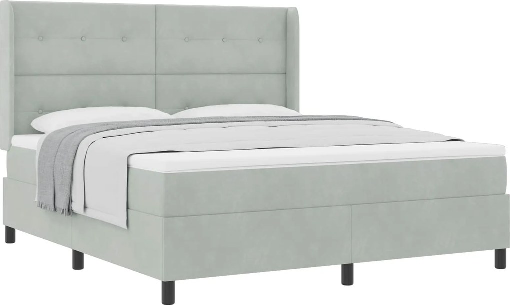 vidaXL Boxrugós ágy matracmal Világosszürke 180 x 200 cm Bársony