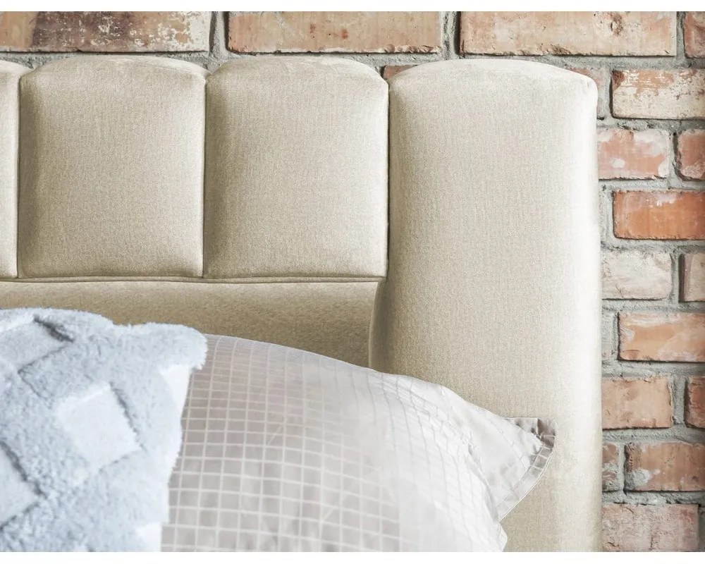 Bézs kárpitozott ágyneműtartós franciaágy ágyráccsal 160x200 cm Lamica – ELTAP