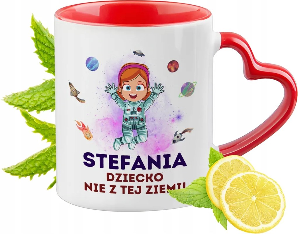 Piros bögre szív alakú füllel Stefánia számára Ajándék