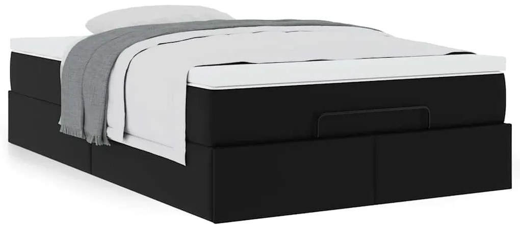 Ottomán ágykeret matraccal Fekete 120x190 cm műbőrrel