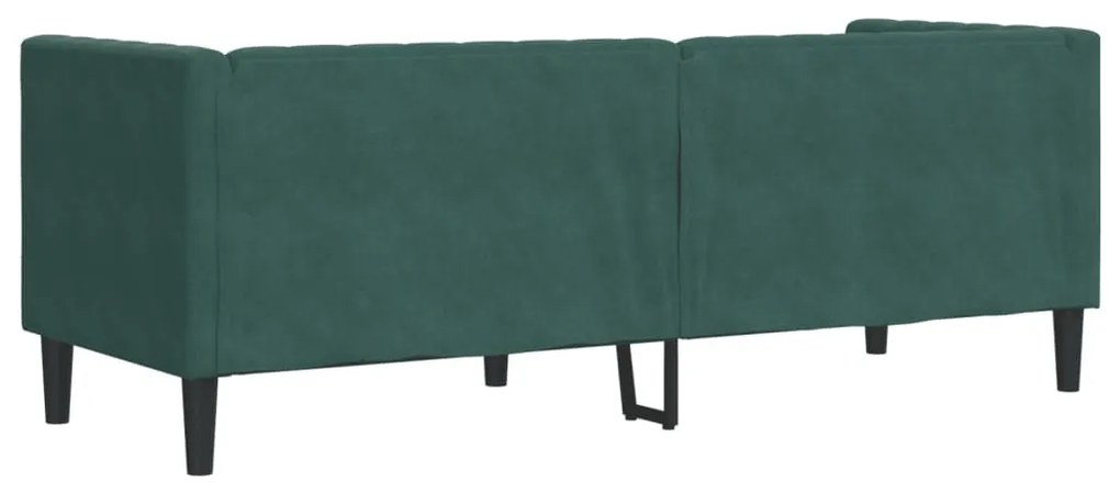 3 személyes sötétzöld bársony Chesterfield kanapé párnákkal