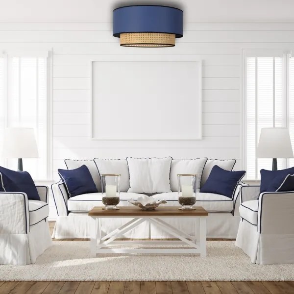 Duolla - Mennyezeti lámpa BOHO 1xE27/15W/230V átm. 45 cm kék/rattan