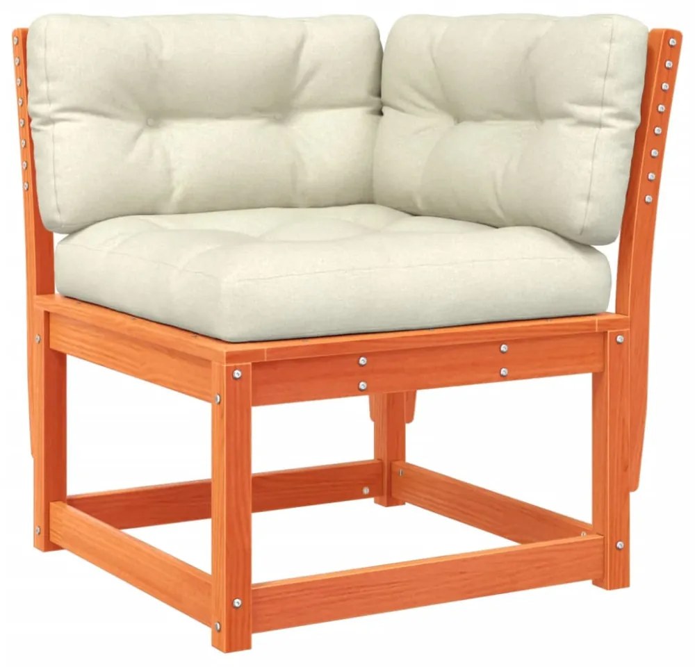 6 részes viaszbarna tömör fenyőfa kerti ülőgarnitúra párnákkal