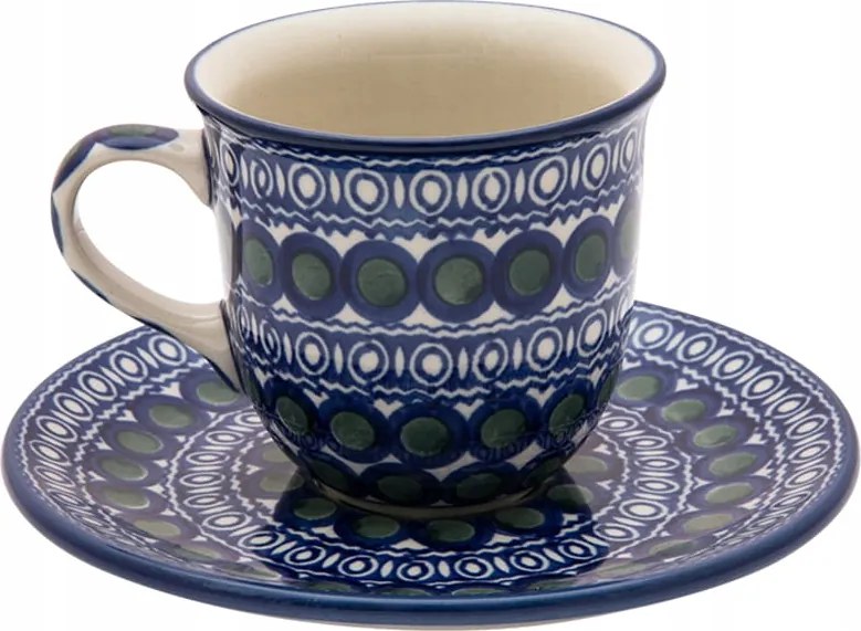 180 ml-es csésze csészealjjal Ceramika Artystyczna Bolesławiec 0089 Pöttyös