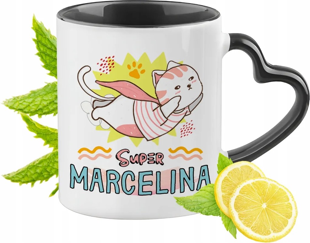 Fekete Bögre Szív Alakú Füllel Marcelina számára Ideális Ajándék