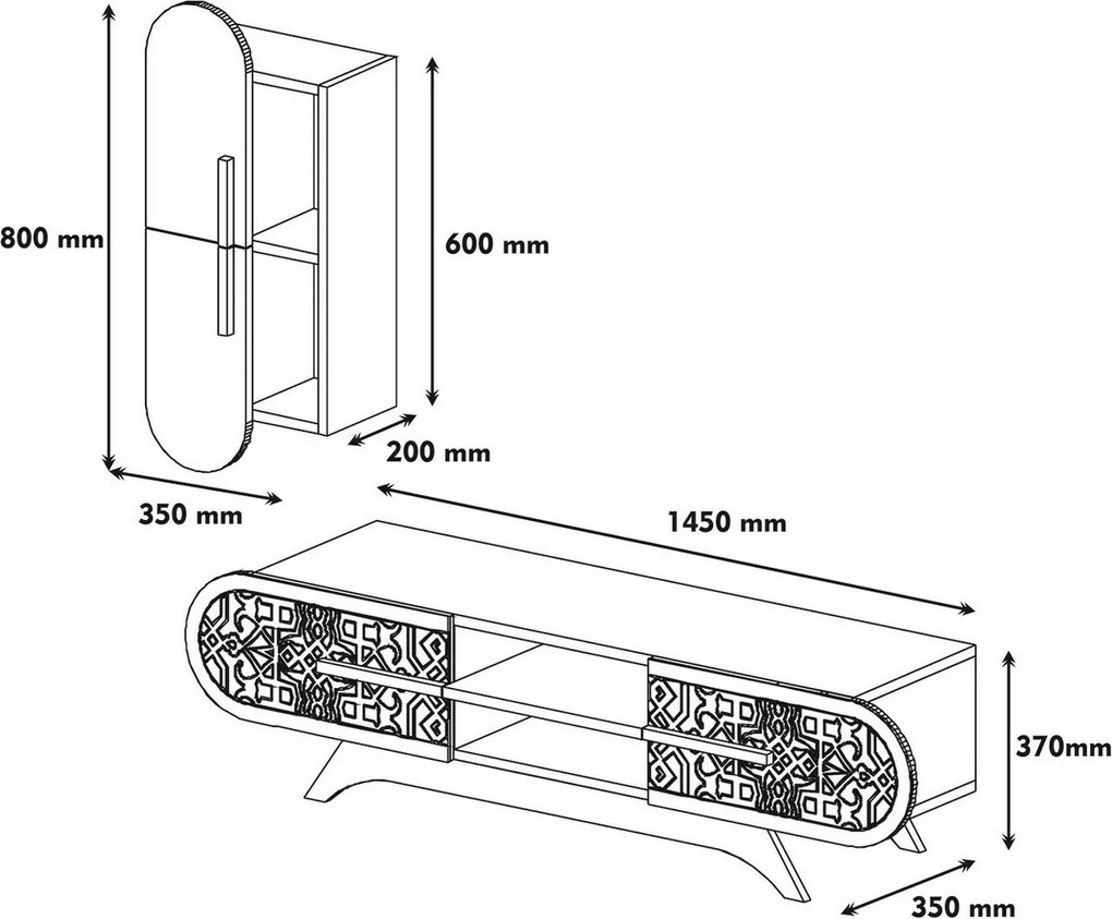 Defne Yellow and Walnut TV-szekrény szekrénnyel