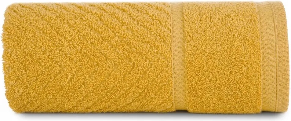 Mustár törölköző 50x90 cikk-cakk mintás Divatos pamut