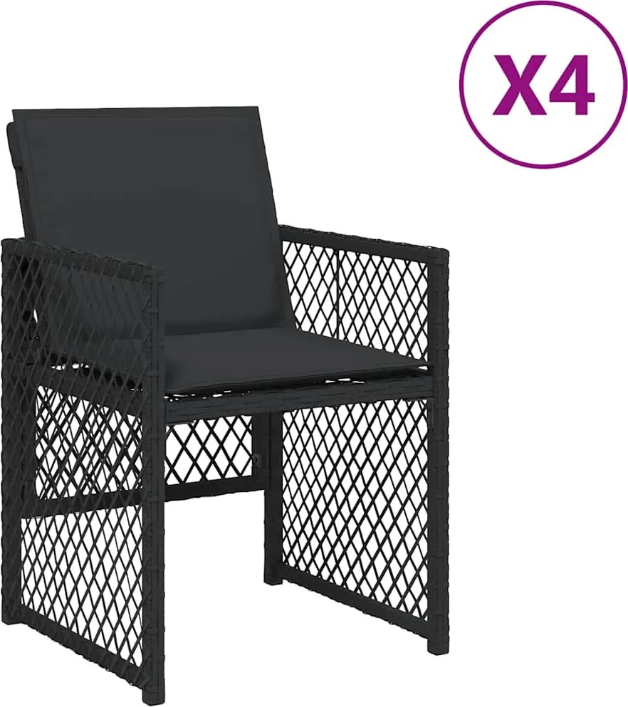 vidaXL 4 db fekete polyrattan kerti szék párnával