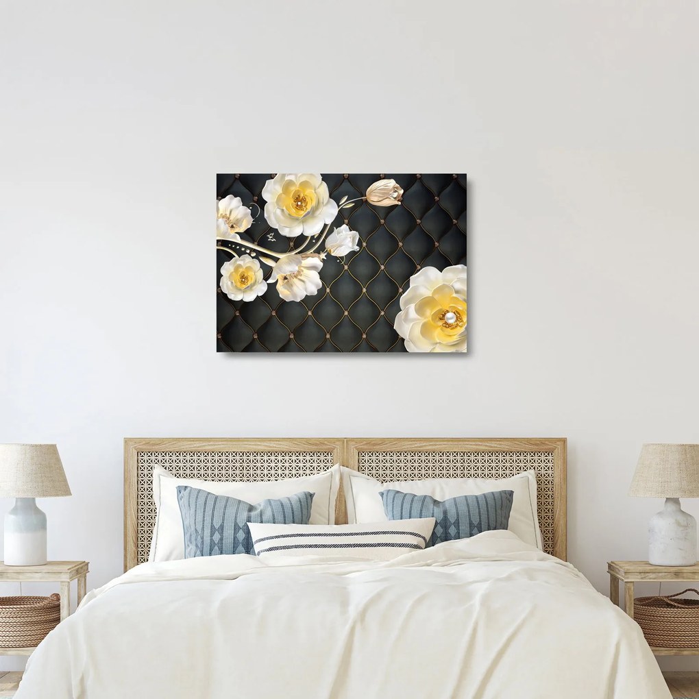 Fehér rózsa virágok képe (üvegen) (70x50 cm)