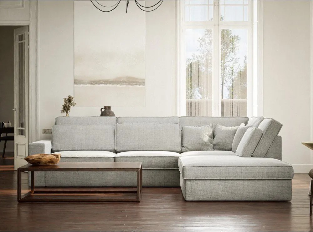 Világosszürke zsenília sarokkanapé (jobb oldali-L alakú) Kirou – Maison de Rêve