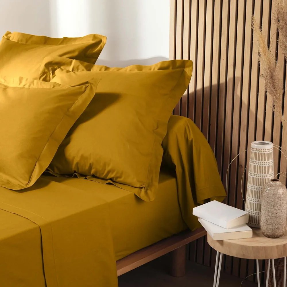 Sárga gumis bio pamut lepedő 160x200 cm Biolina – douceur d'intérieur