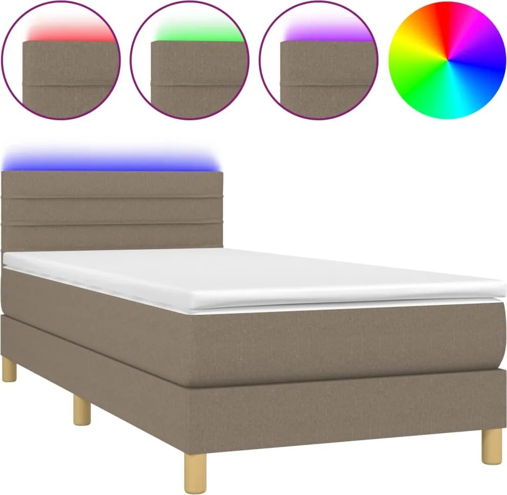 vidaXL tópszínű szövet rugós és LED-es ágy matraccal 90x190 cm