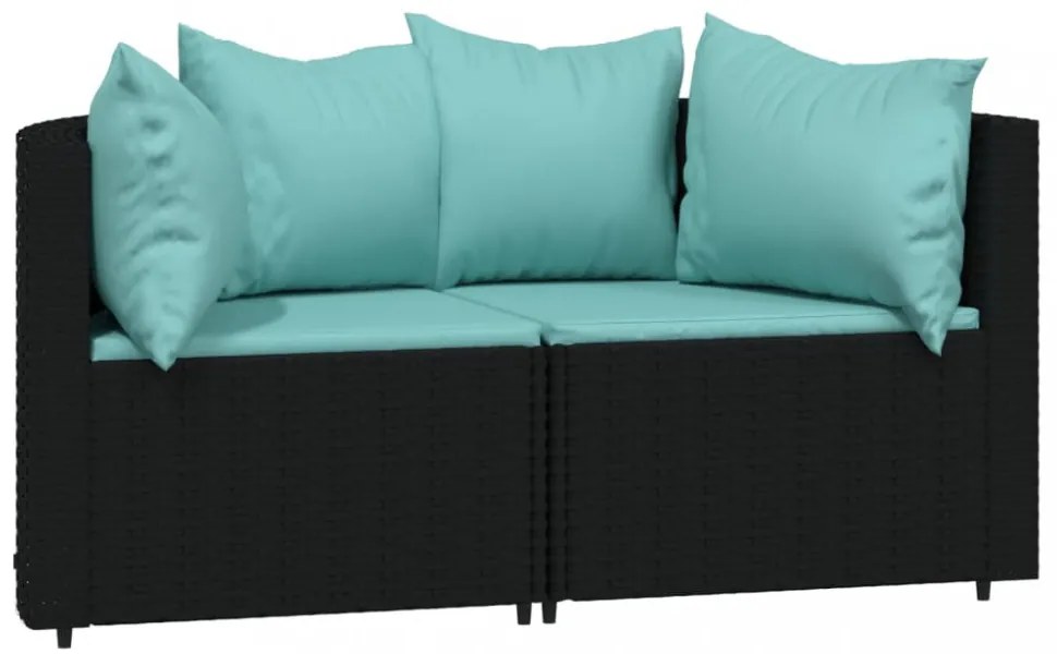 vidaXL 2 db fekete polyrattan kerti sarokkanapé párnákkal