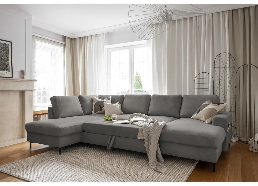 Szürke kordbársony kinyitható sarokkanapé (bal oldali) Lofty Lilly – Miuform