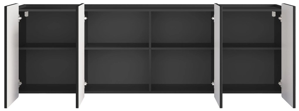 Malmi fali négyajtós komód 200 cm - fekete matt / arany