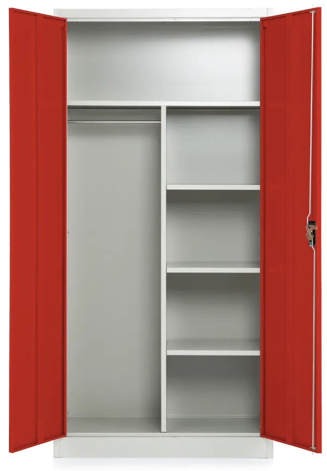 Fém szekrény, 90 x 45 x 185 cm, hengerzár, piros - ral 3000