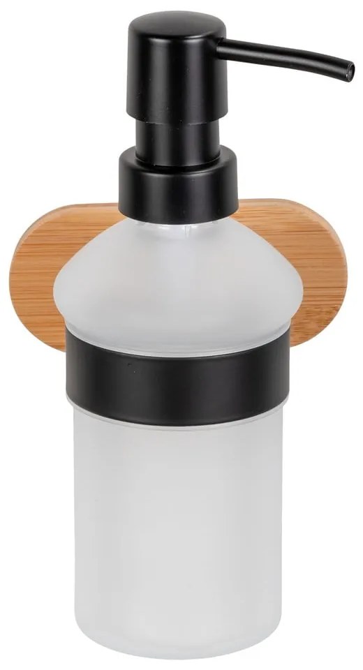 Fekete-natúr színű öntapadós üveg szappanadagoló 300 ml Orea Bamboo – Wenko