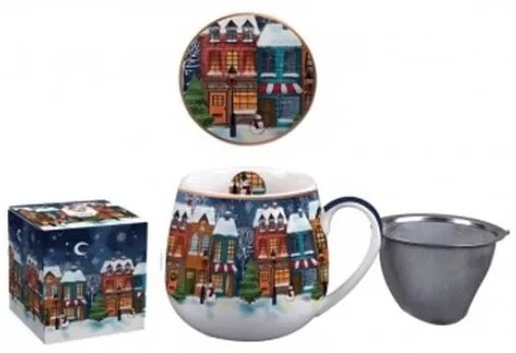 Karácsonyi porcelán szűrős bögre Christmas City 430 ml