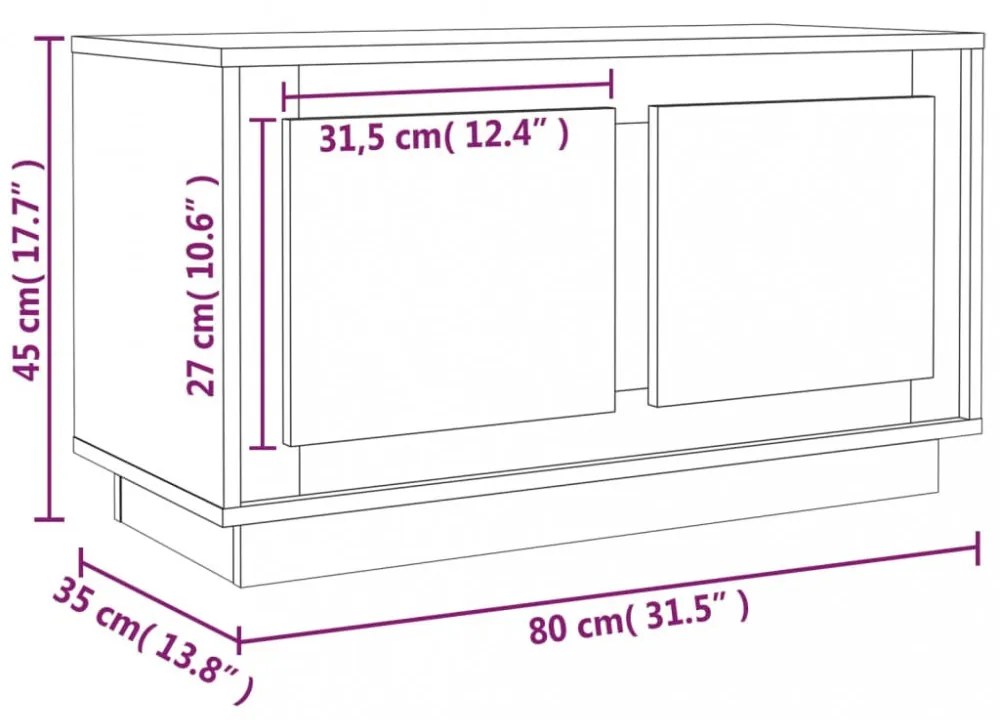 fehér szerelt fa TV-szekrény 80x35x45 cm