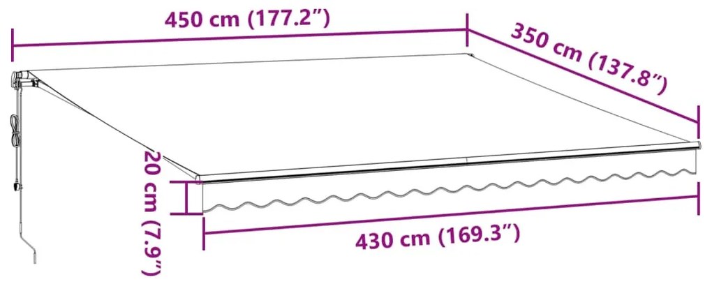 antracitszürke-fehér automata kihúzható napellenző 400 x 350 cm