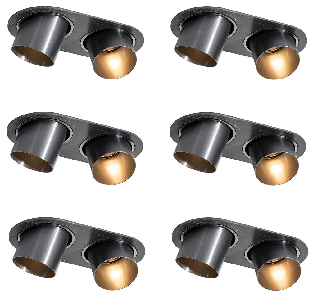 Set van 6 inbouwspots gunmetal GU10 50mm 2-lichts - Installa