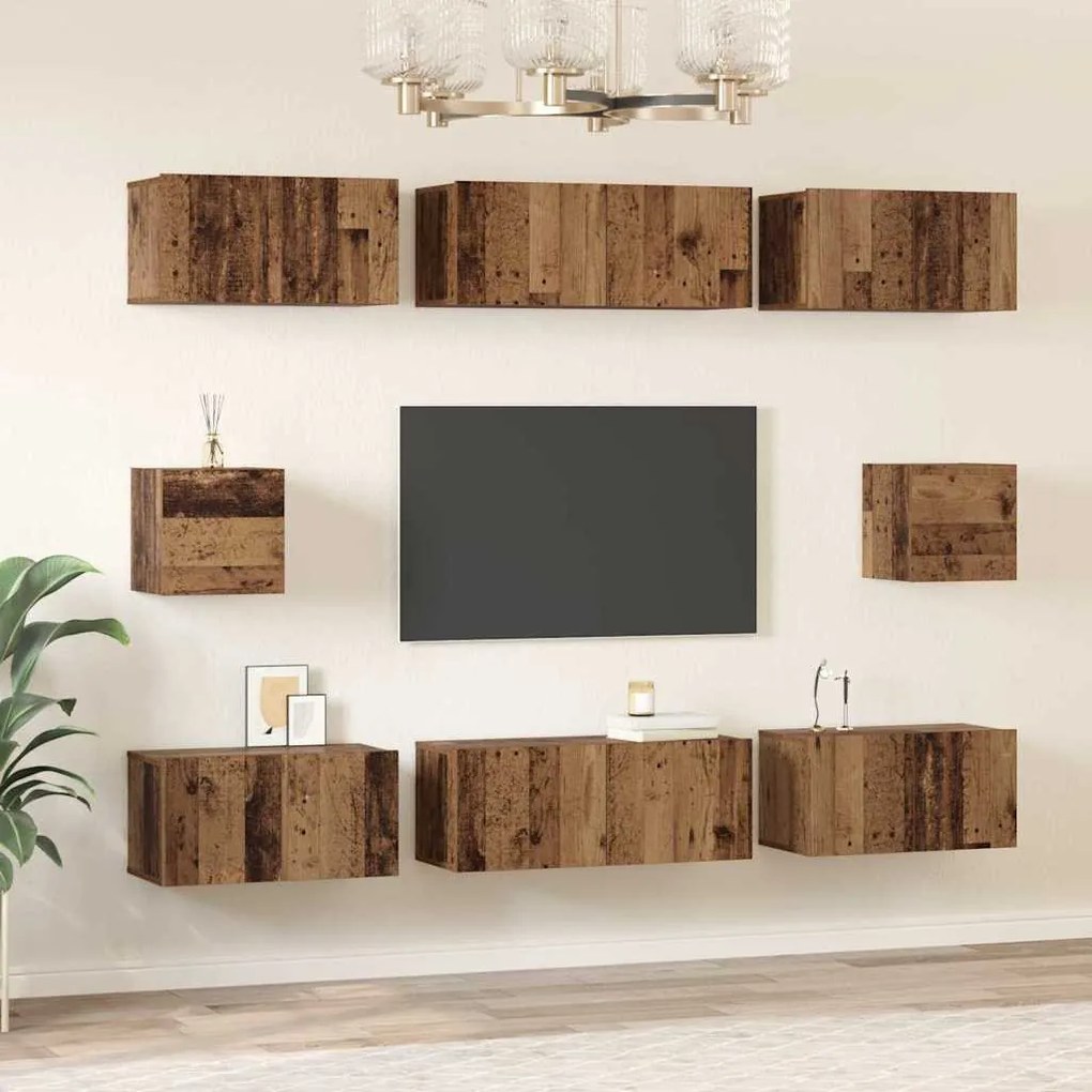 TV Szekrény Szett Falra szerelhető 8 pcs Régi fa Faanyag