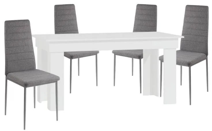 Montilla 4 személyes étkezőszett Coleta székekkel, Fehér - Szürke szövet N