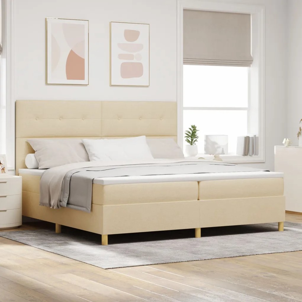 Box Spring Ágy Matraccal Krém 200x200 cm Szövet