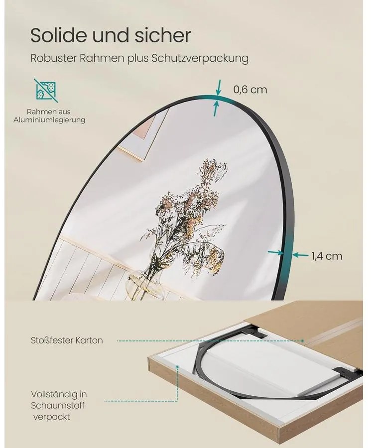 Teljes alakos tükör, 160 x 50 cm, tintafekete