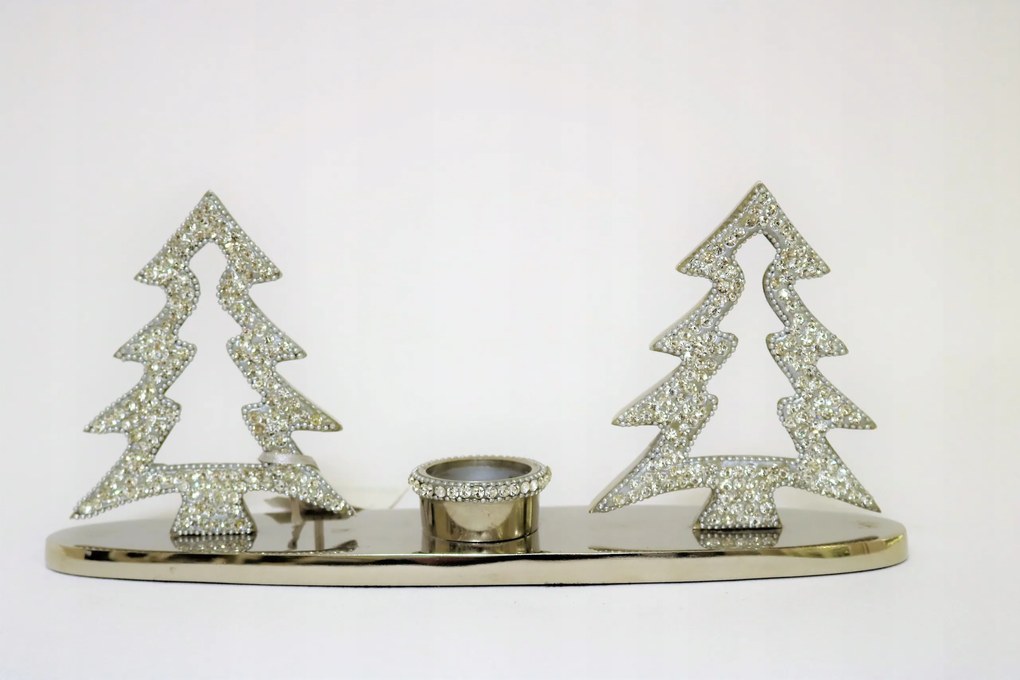 Gyertyatartó ezüst strassz karácsonyfa