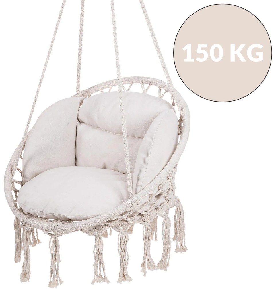 BOHO függőszék párnával, Ø61cm, bézs Jurhan