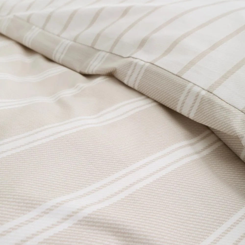 Bézs kétszemélyes pamut ágyneműhuzat 200x200 cm Ashford Stripe – Bianca