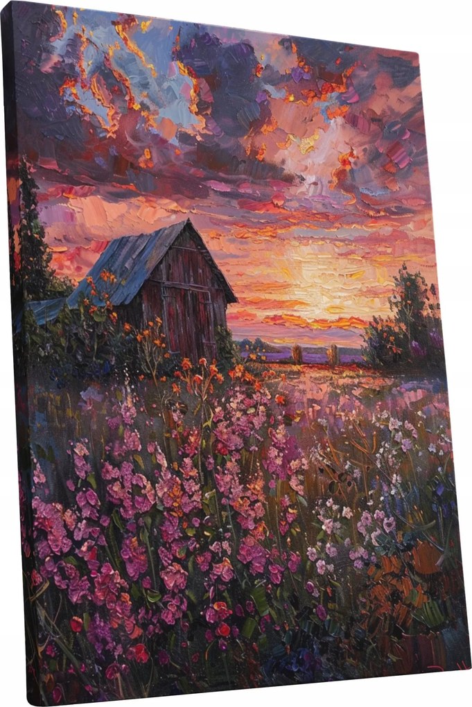 Vászonkép Naplemente virágok táj otthon nappali szoba 30x40