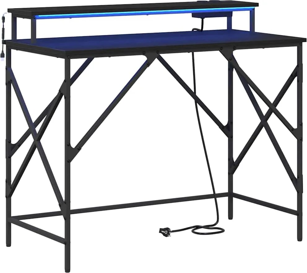 vidaXL Asztal polcokkal Fekete tölgy 100 x 50 x 86,5 cm Faanyag