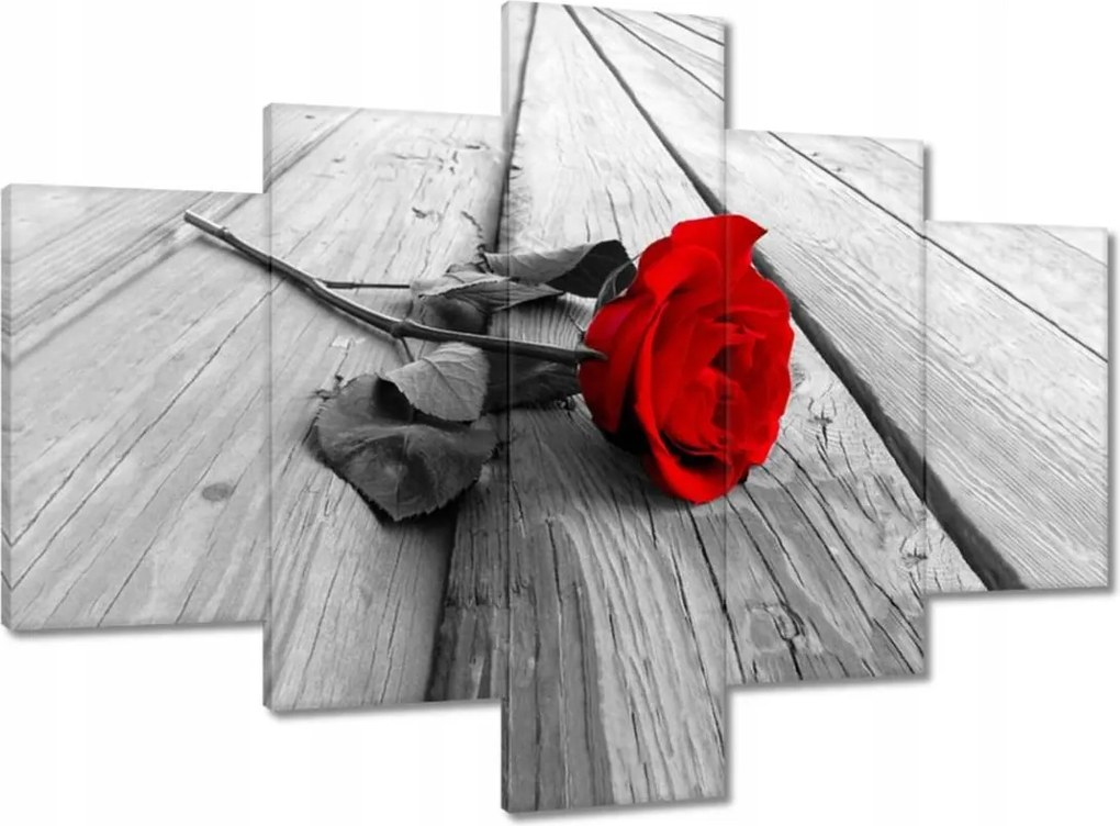 Vászonkép 100x70 Vörös rózsa a deszkákon