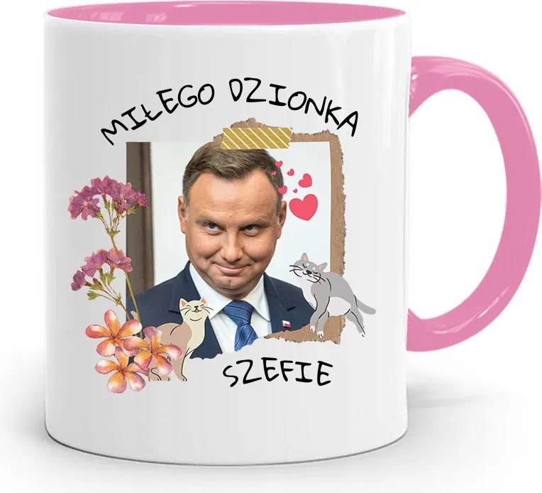 Andrzej Duda Pis Rózsaszín Elnöki Bögre fényképes nyomattal