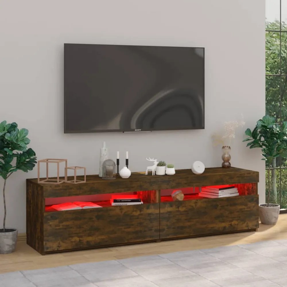 2 db füstös tölgy színű TV-szekrény LED-ekkel 75 x 35 x 40 cm
