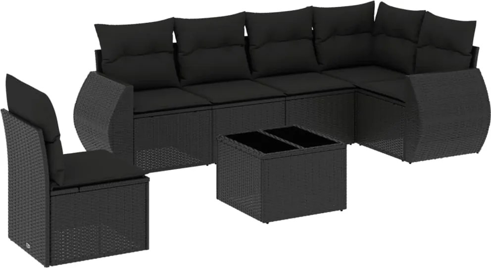 vidaXL 7 részes fekete polyrattan kerti ülőgarnitúra párnával