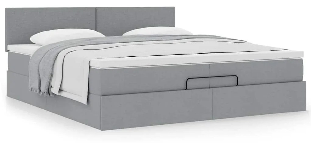 Ottomán ágykeret matraccal világosszürke 200x200 cm szövet