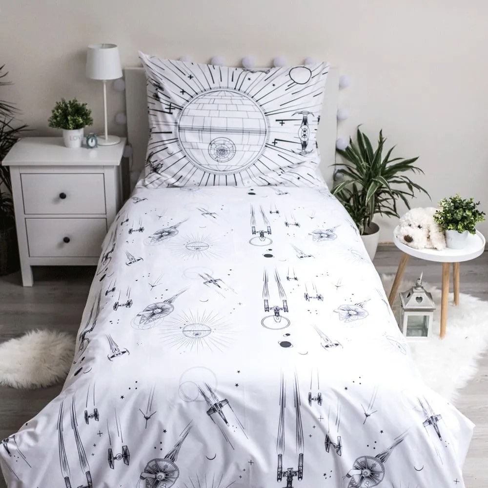Fekete-fehér egyszemélyes pamut gyerek ágyneműhuzat világító hatással 140x200 cm Star Wars – Jerry Fabrics