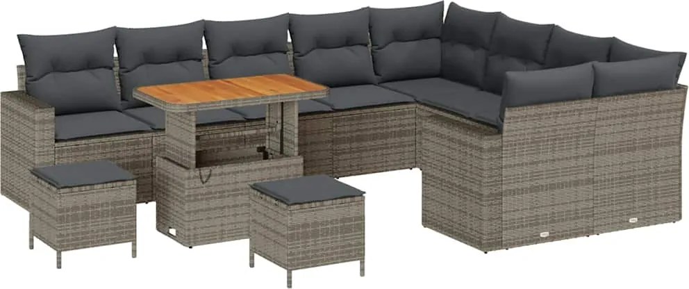 vidaXL Kerti Kanapé Szett 12 pcs Szürke polirattan